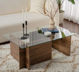 Table basse moderne rectangulaire Vetroni aspect noyer - Verre - 105x65 cm 
