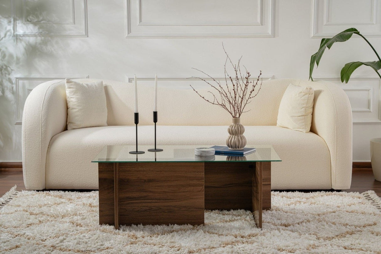 Table basse moderne rectangulaire Vetroni aspect noyer - Verre - 105x65 cm 