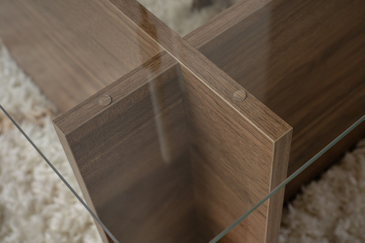 Table basse moderne rectangulaire Vetroni aspect noyer - Verre - 105x65 cm 