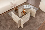 Table basse moderne rectangulaire Vetroni aspect travertin - Verre - 105x65 cm 