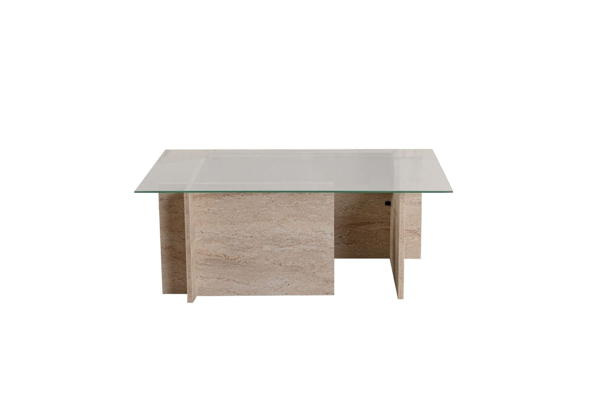 Table basse moderne rectangulaire Vetroni aspect travertin - Verre - 105x65 cm 