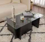 Table basse moderne rectangulaire Vetroni aspect bois noir - Verre - 105x65 cm 