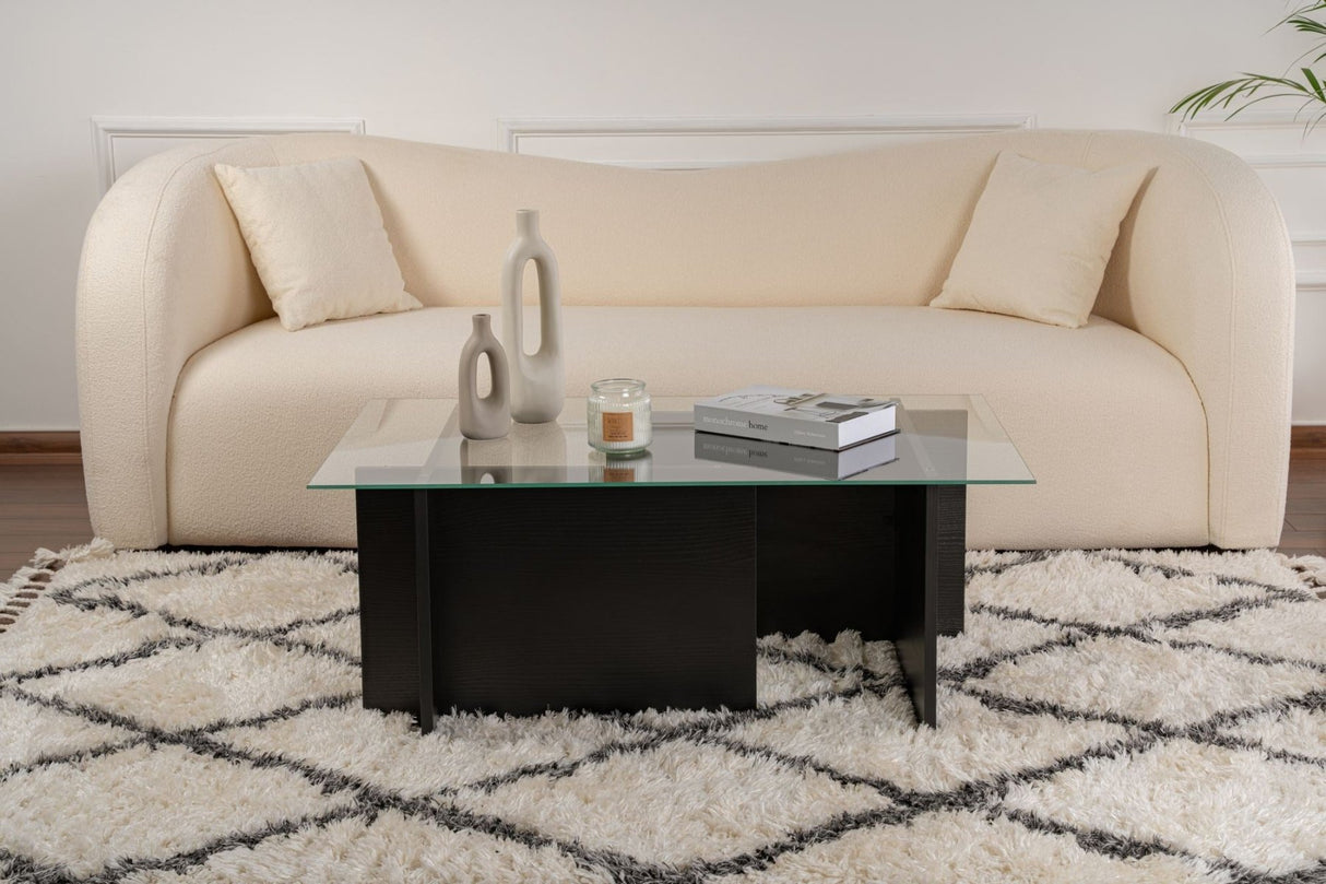 Table basse moderne rectangulaire Vetroni aspect bois noir - Verre - 105x65 cm 