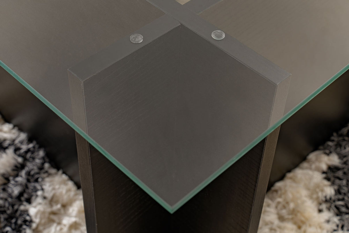 Table basse moderne rectangulaire Vetroni aspect bois noir - Verre - 105x65 cm 
