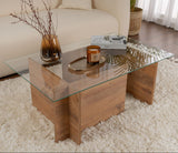 Table basse moderne rectangulaire Vetroni aspect pin de l'Atlantique - Verre - 105x65 cm 