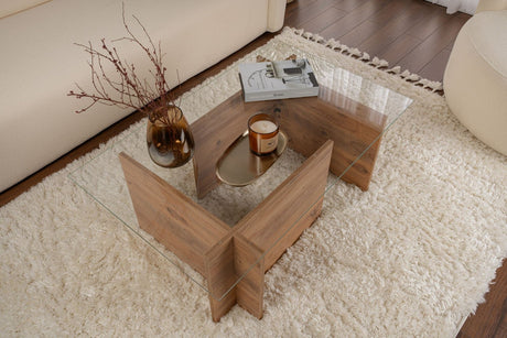 Table basse moderne rectangulaire Vetroni aspect pin de l'Atlantique - Verre - 105x65 cm 