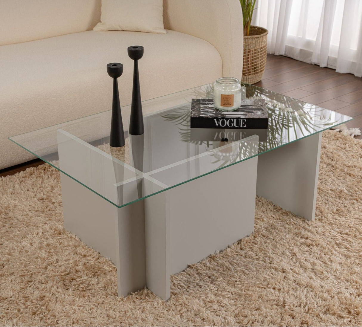 Table basse moderne rectangulaire Vetroni gris - Verre - 105x65 cm 