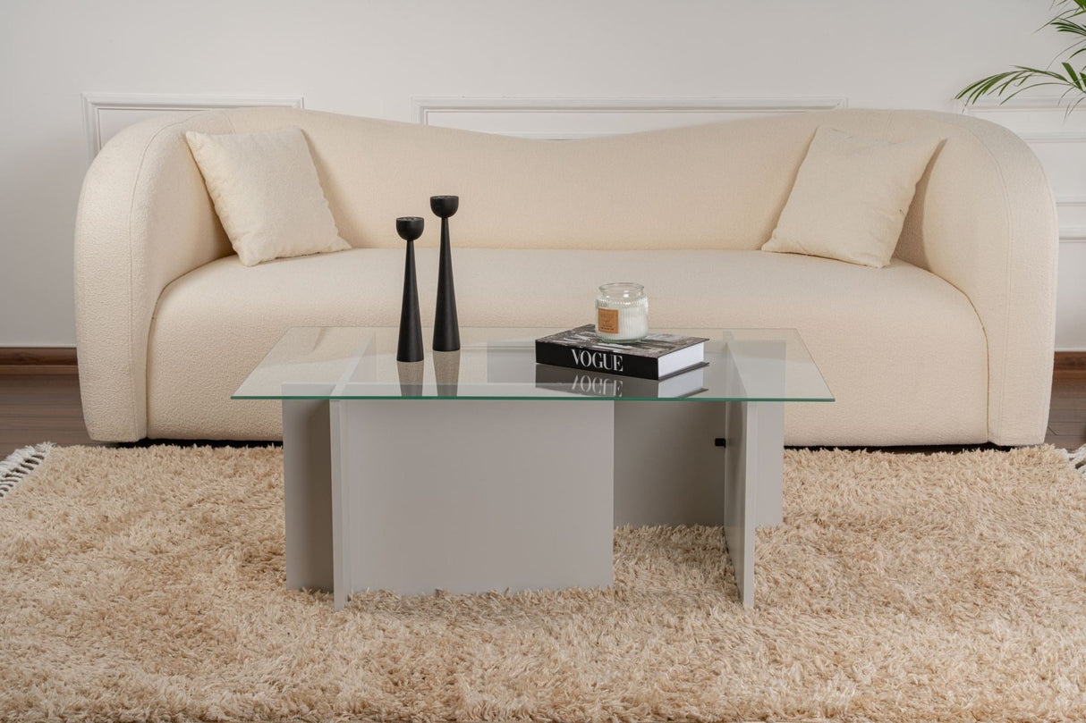 Table basse moderne rectangulaire Vetroni gris - Verre - 105x65 cm 