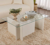 Table basse moderne rectangulaire Vetroni aspect bois blanc - Verre - 105x65 cm 