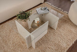 Table basse moderne rectangulaire Vetroni aspect bois blanc - Verre - 105x65 cm 