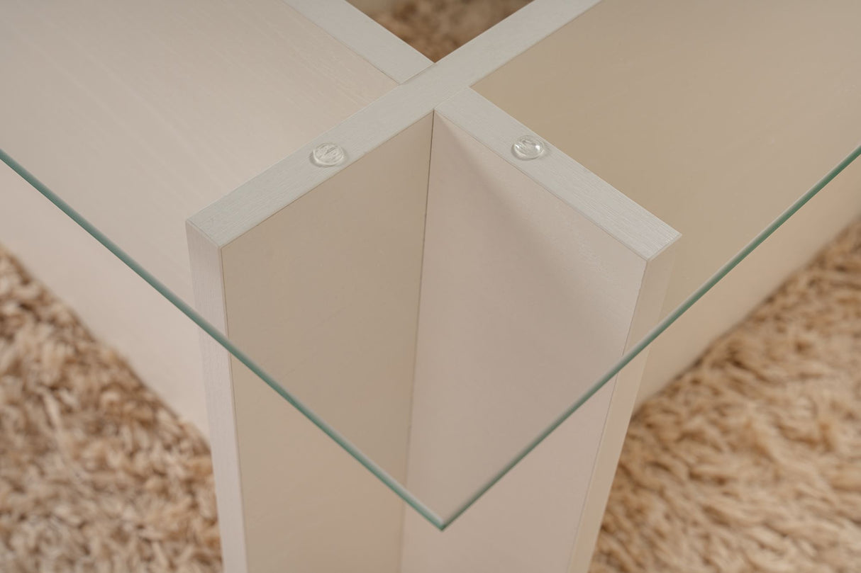 Table basse moderne rectangulaire Vetroni aspect bois blanc - Verre - 105x65 cm 