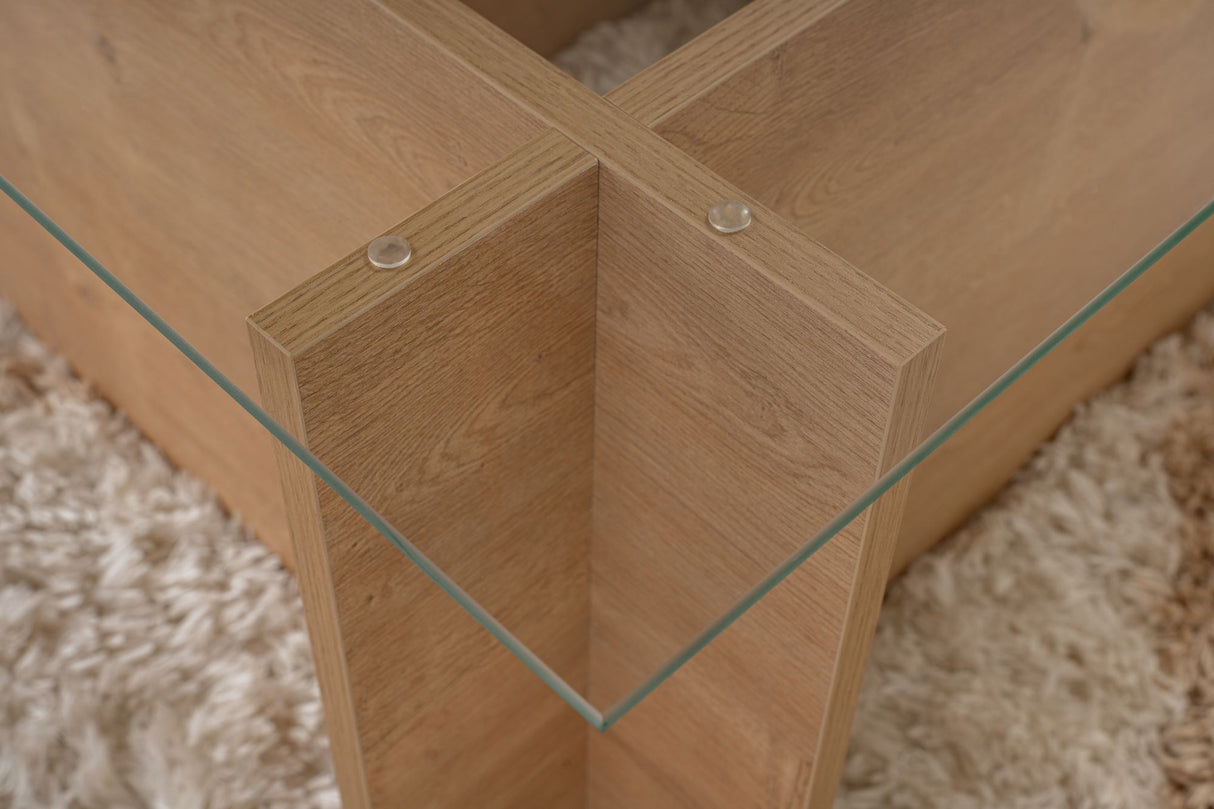 Table basse moderne rectangulaire aspect chêne miel - Verre - 105x65 cm 