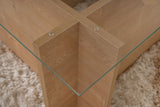 Table basse moderne rectangulaire aspect chêne miel - Verre - 105x65 cm 