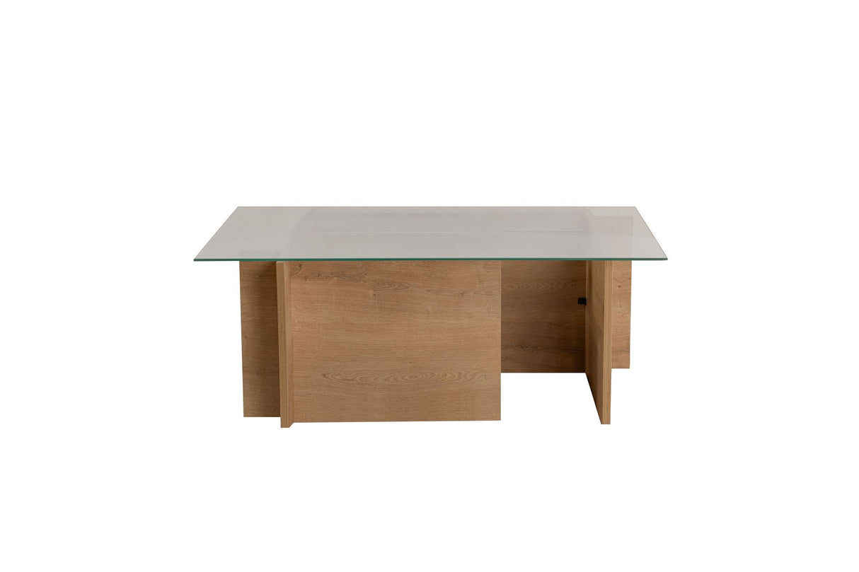 Table basse moderne rectangulaire aspect chêne miel - Verre - 105x65 cm 