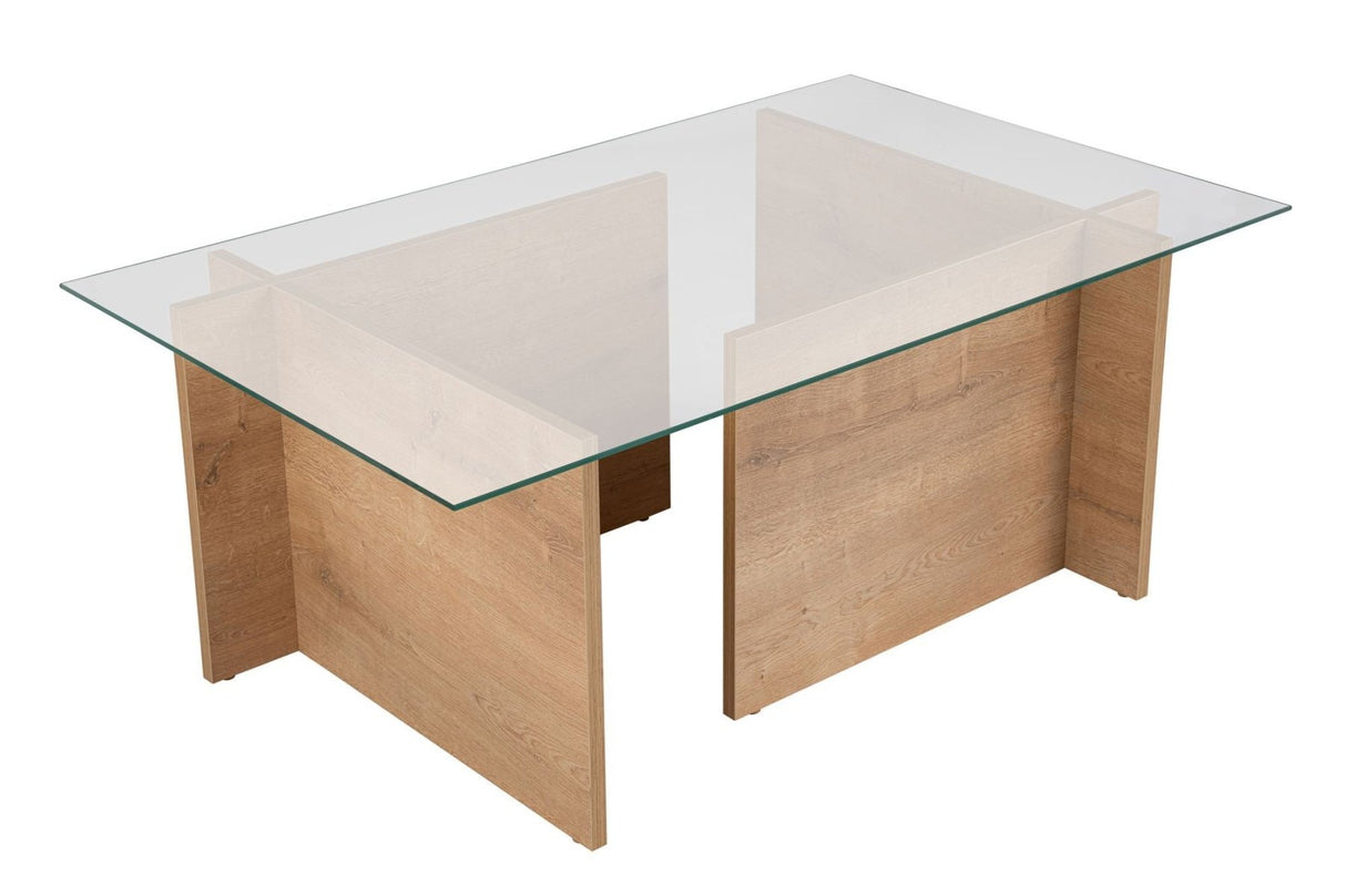 Table basse moderne rectangulaire aspect chêne miel - Verre - 105x65 cm 