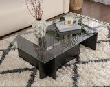 Table basse Noir Bois Mélaminé Verre Opale 105x65x30 cm 