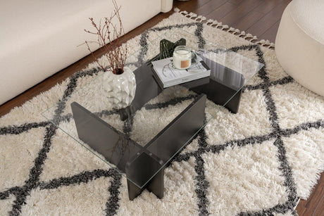 Table basse Noir Bois Mélaminé Verre Opale 105x65x30 cm 