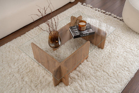 Table basse en mélamine de pin atlantique verre opale 105x65x30 cm 