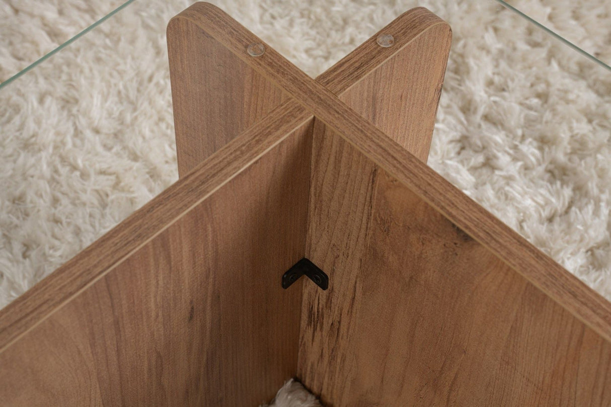 Table basse en mélamine de pin atlantique verre opale 105x65x30 cm 