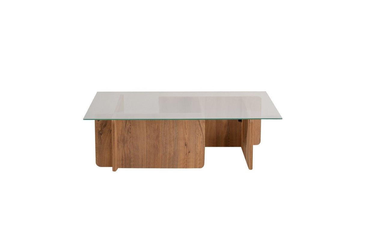 Table basse en mélamine de pin atlantique verre opale 105x65x30 cm 
