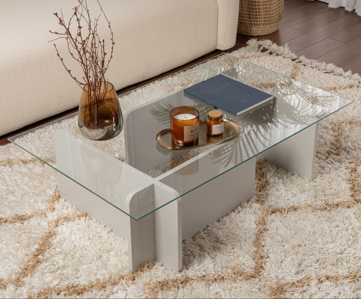Table basse Gris Mélamine Verre Opal 105x65x30 cm 
