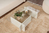 Table basse blanche mélamine verre opale 105x65x30 cm 