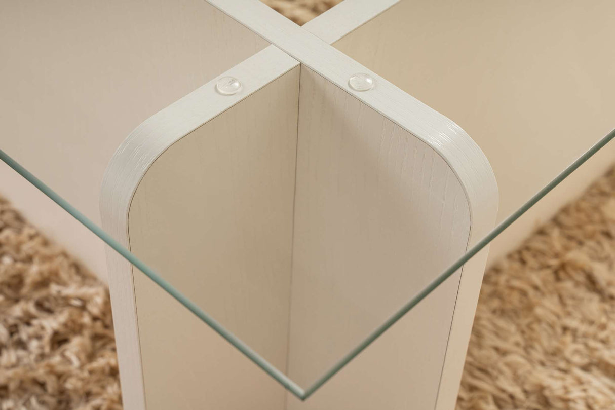 Table basse blanche mélamine verre opale 105x65x30 cm 