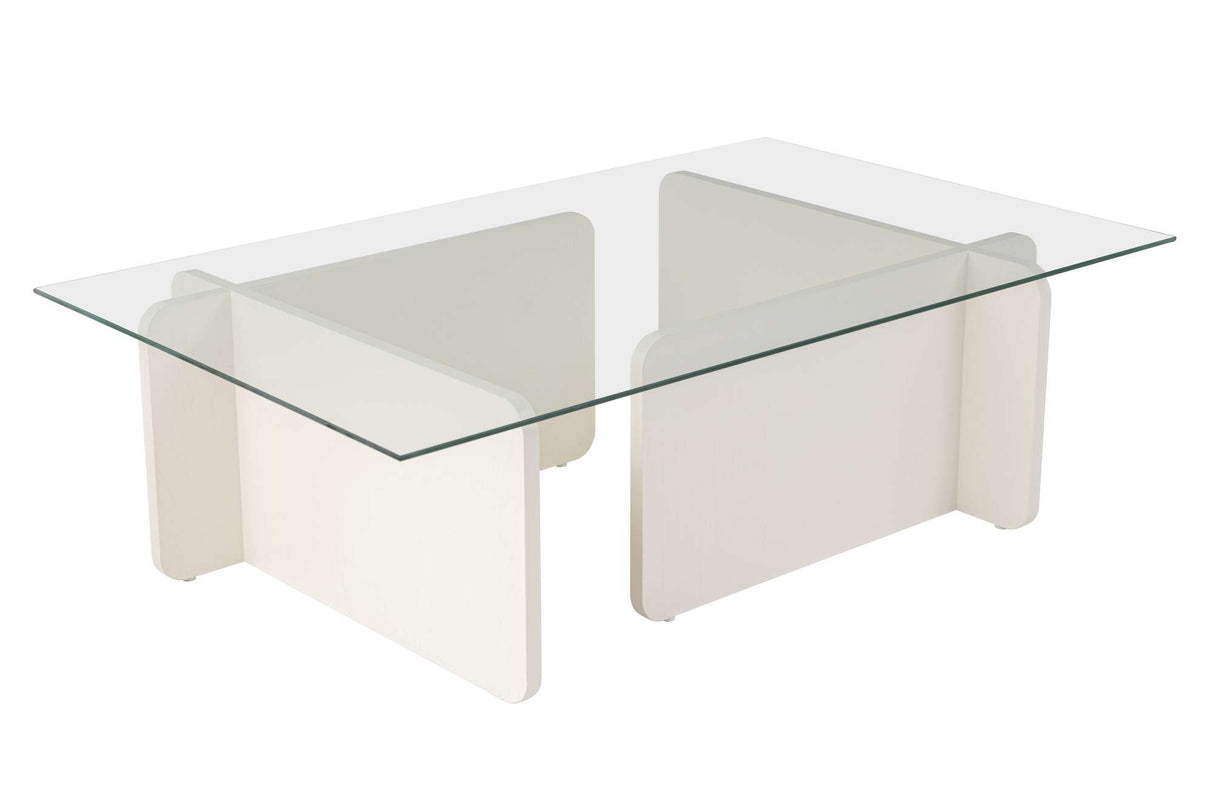 Table basse blanche mélamine verre opale 105x65x30 cm 