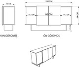 Diana dressoir met open vakken 180 cm Antraciet, walnoot Melamine gecoat hout