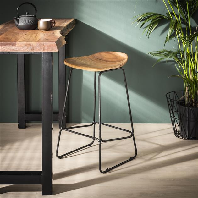 Industriële Barkruk Acaciahout Elly - Zithoogte 71 cm - Zonder Rugleuning