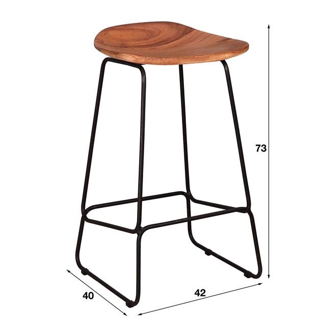 Industriële Barkruk Acaciahout Elly - Zithoogte 71 cm - Zonder Rugleuning