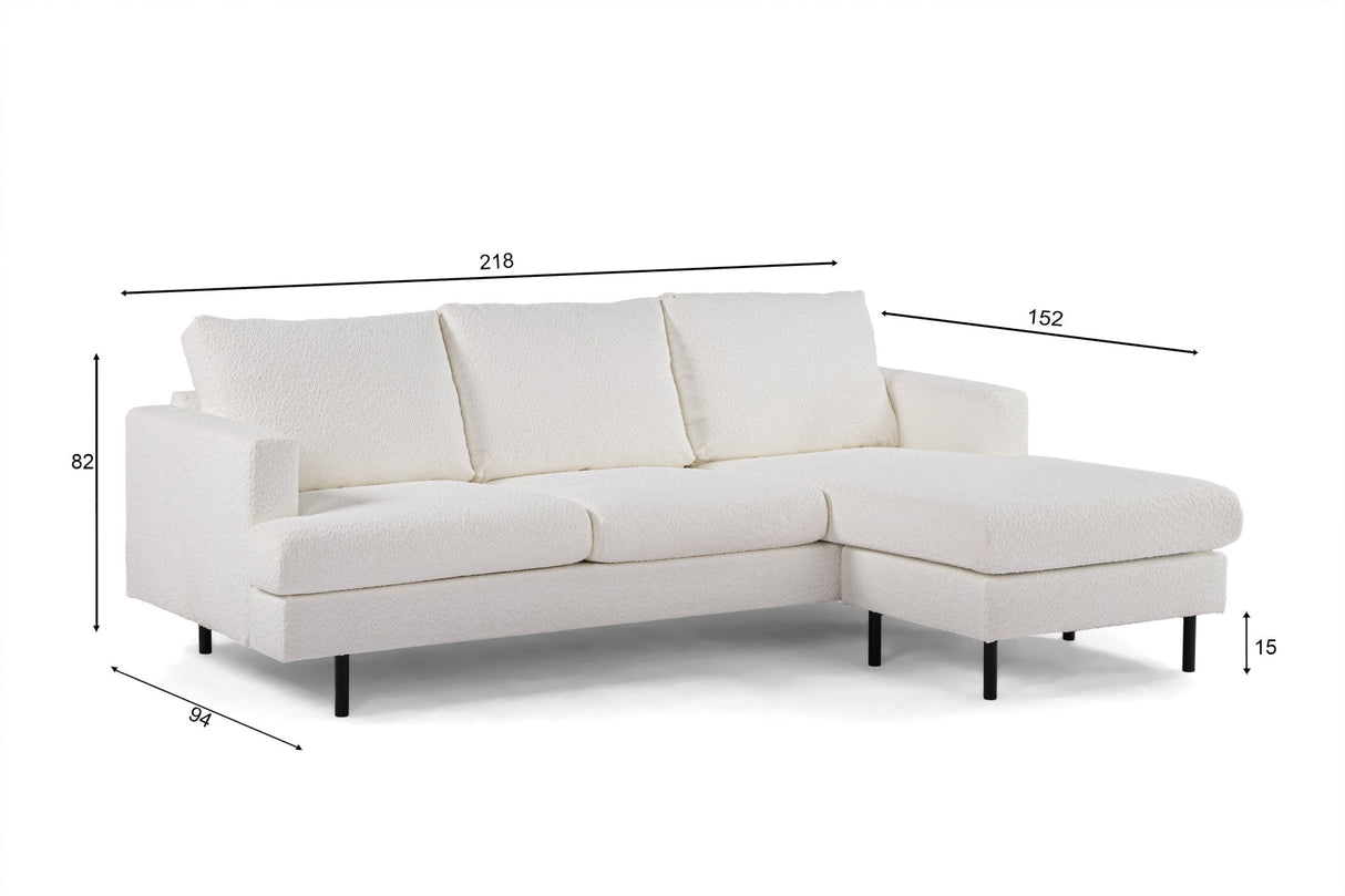 Sofa d'angle à 3 places chaise longue Giselle bouclé blanc