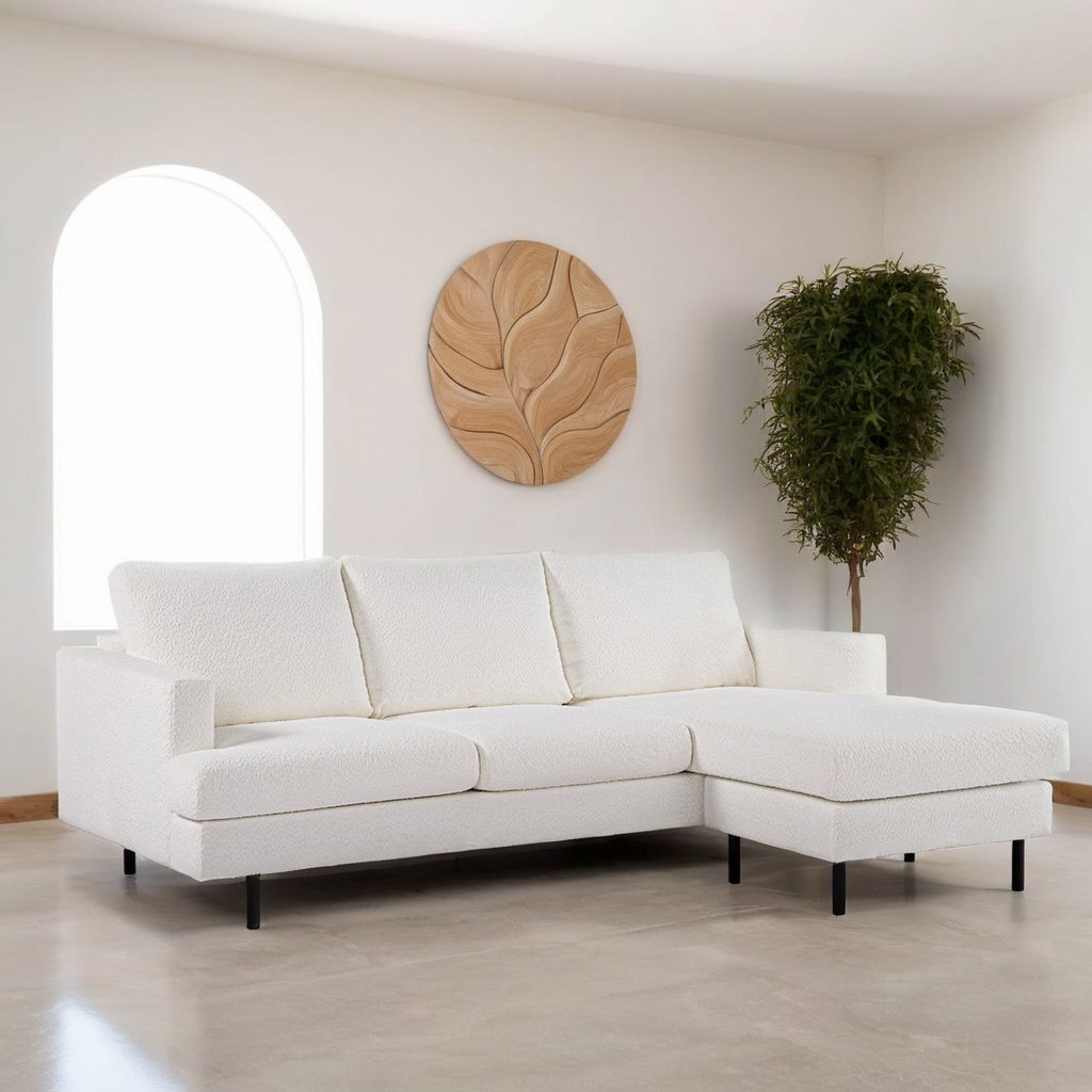 Sofa d'angle à 3 places chaise longue Giselle bouclé blanc