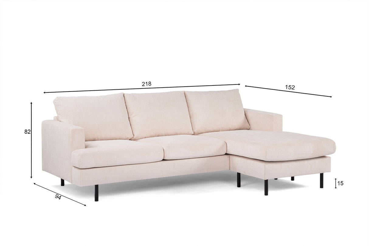 Canapé d'angle à 3 places chaise longue Gioia ribstof beige