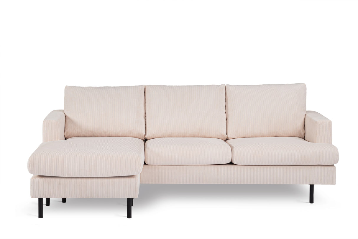 3-zits hoekbank chaise longue Gioia ribstof beige