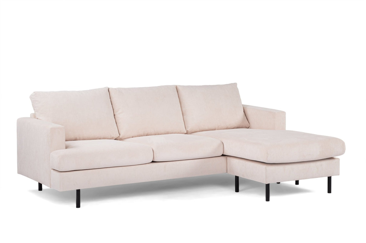 Canapé d'angle à 3 places chaise longue Gioia ribstof beige