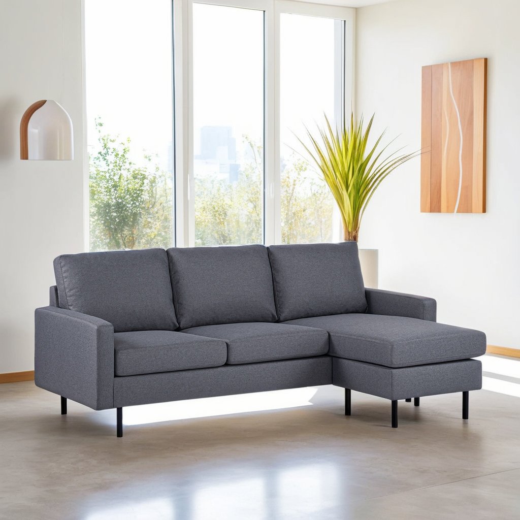 3-zits hoekbank chaise longue Riven donkergrijs