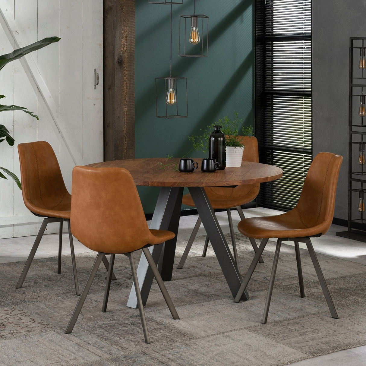 Set van 4 Eetkamerstoelen Siena Saddle PU bruin