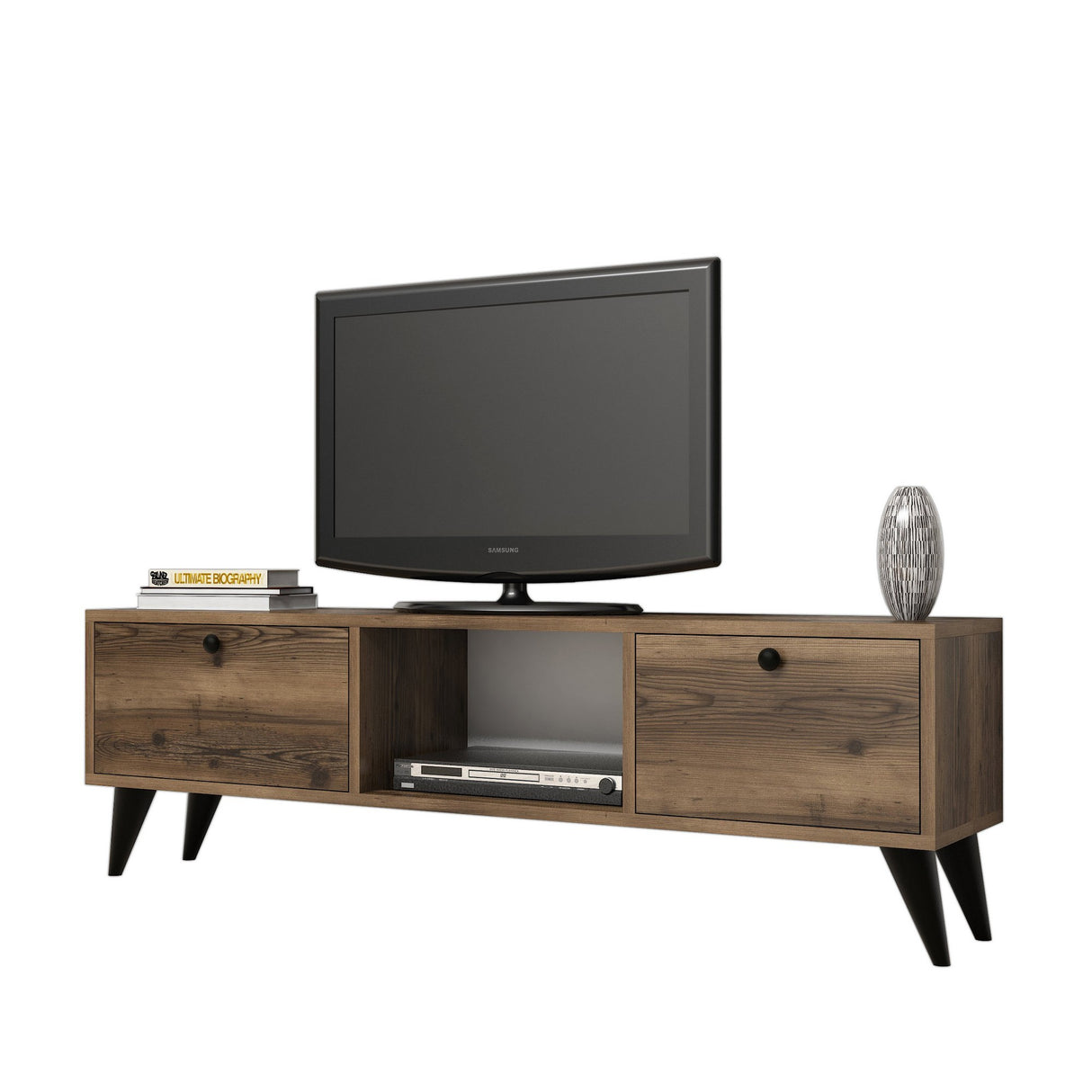 Meubles de télévision Serenat Walnut Black Mélamine 138x42.6x29,5 cm