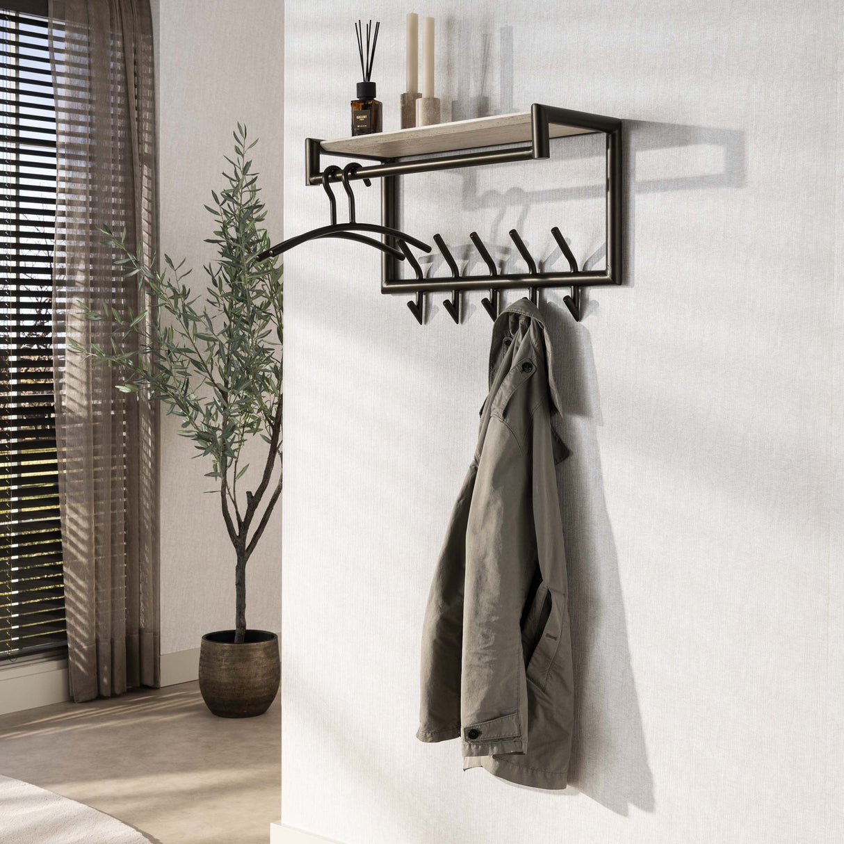 Panneau de porte-manteaux Travertine 2x5 crochets 65 cm en mélamine 