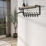 Portemanteau Aria barre de suspension et tablette à chapeaux, 2x7 crochets, mélamine travertin 