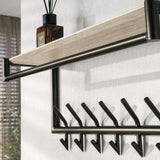 Portemanteau Aria barre de suspension et tablette à chapeaux, 2x7 crochets, mélamine travertin 