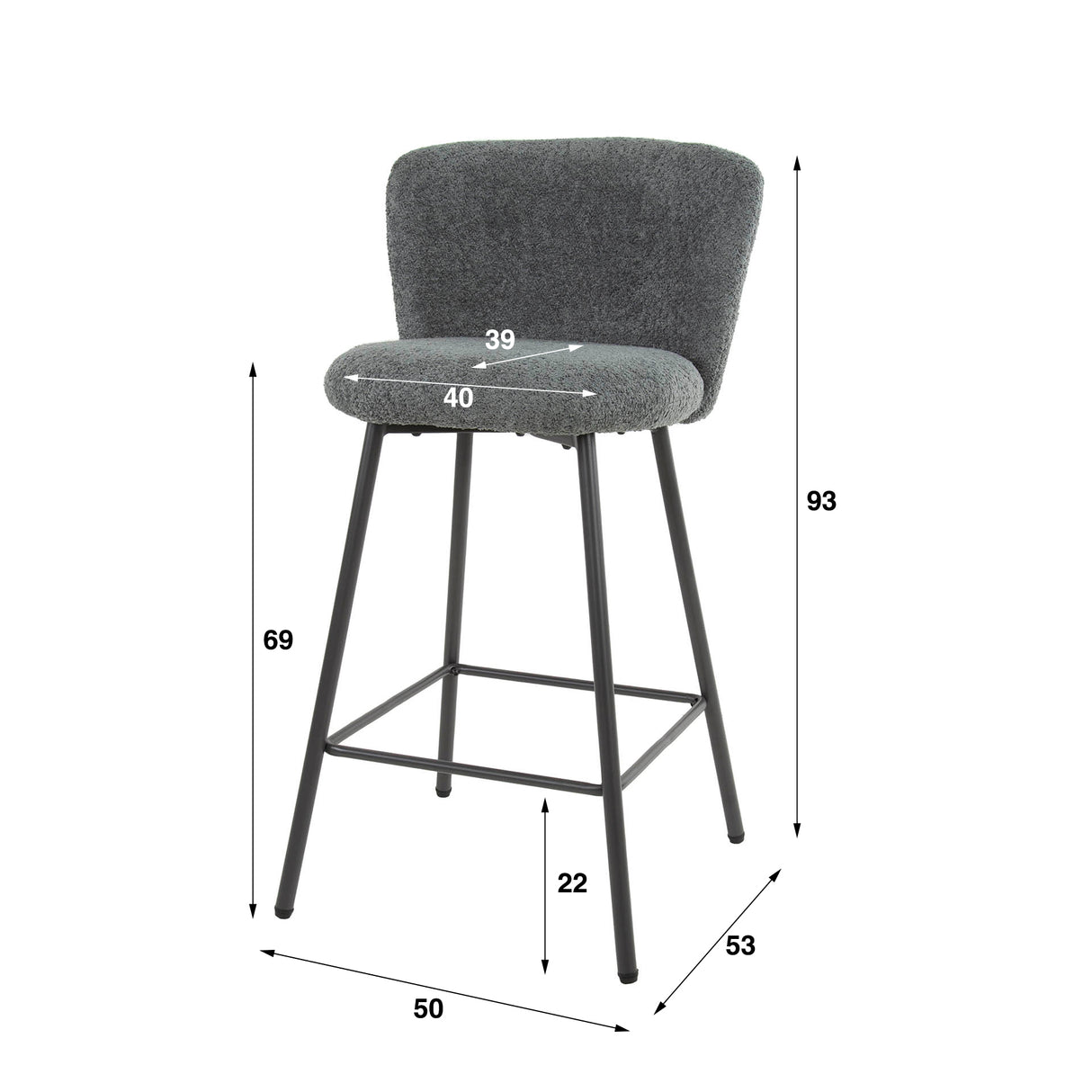 Tabouret de bar Simon Bouclé Set de 4