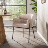 Eetkamerstoel Lola Bouclé stof Zandkleur met ronde rug en arm