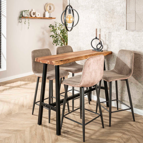 Tabouret de bar moderne Lento Rib Rock en tissu avec texture de sable et rayures 