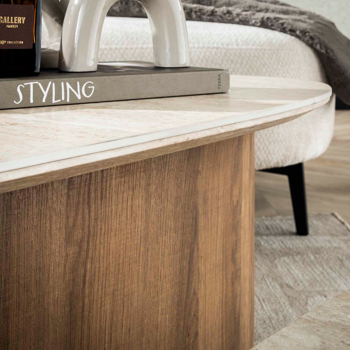 Salontafelset Trias Set van 2, Driehoekig, Travertin Look