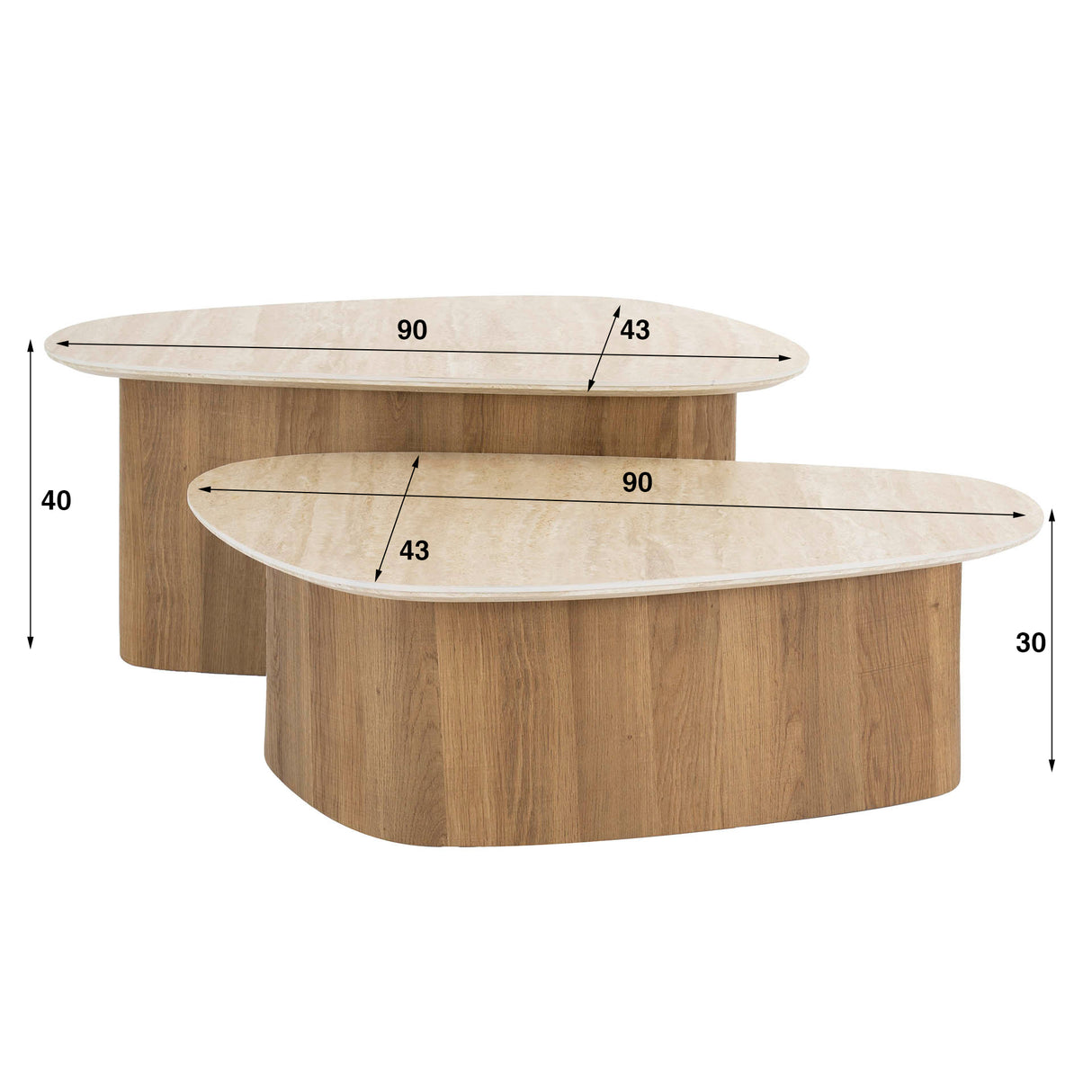Salontafelset Trias Set van 2, Driehoekig, Travertin Look