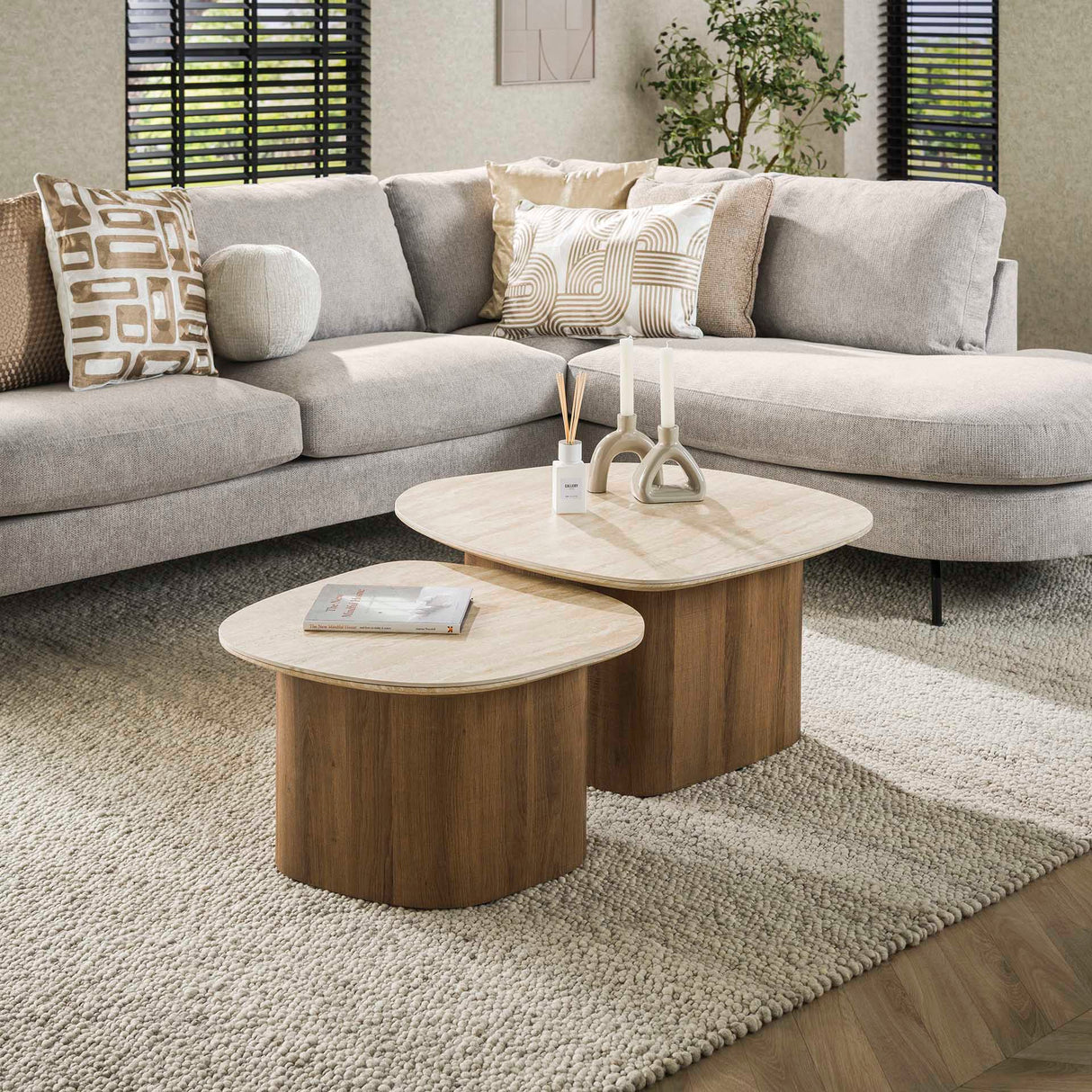 Salontafel set van 2 Rio Kiezelvormig Keramiek Hout