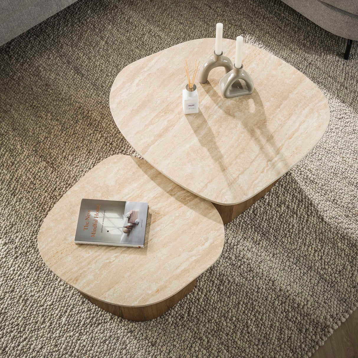 Salontafel set van 2 Rio Kiezelvormig Keramiek Hout