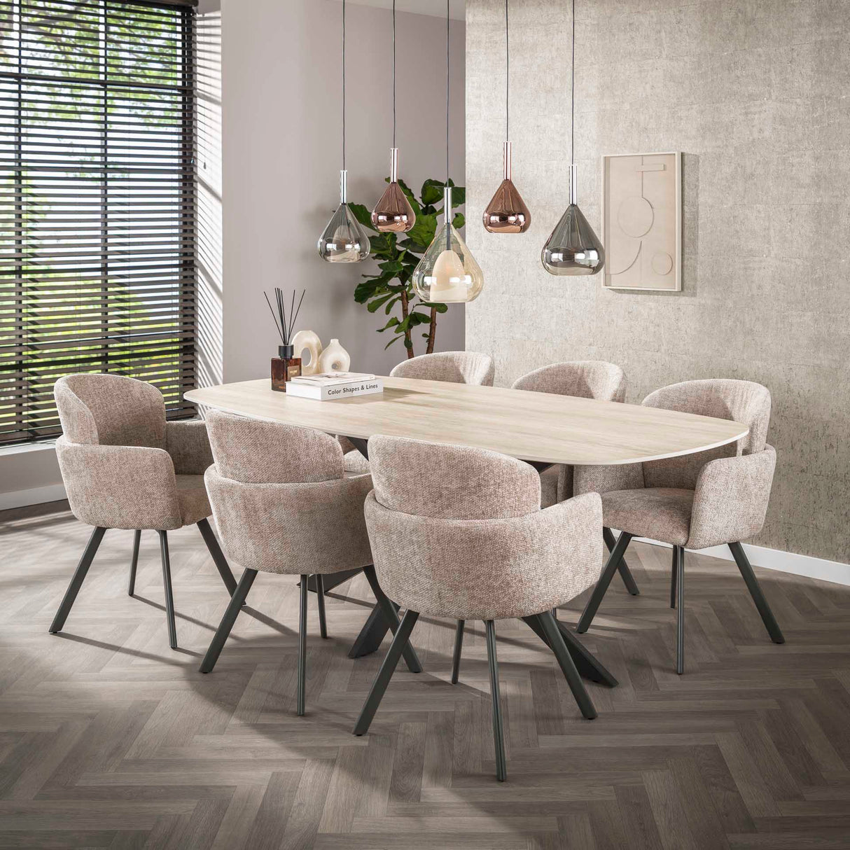 Valente Ovaal 215 Travertine 3D Keramiek Eettafel